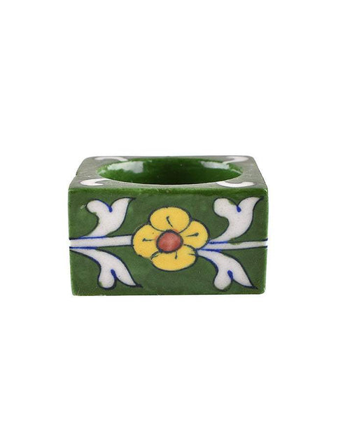 Blue Pottery Candle Holder Set Of 2pcs.